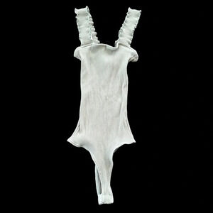 Jolie size XXS Sage Green Ribbed Bodysuit One Piece Ruffle Straps Made in USA